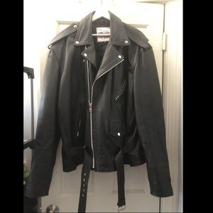 Excelled Mens Black Leather Full Zip Motorcycle Jacket size 48
